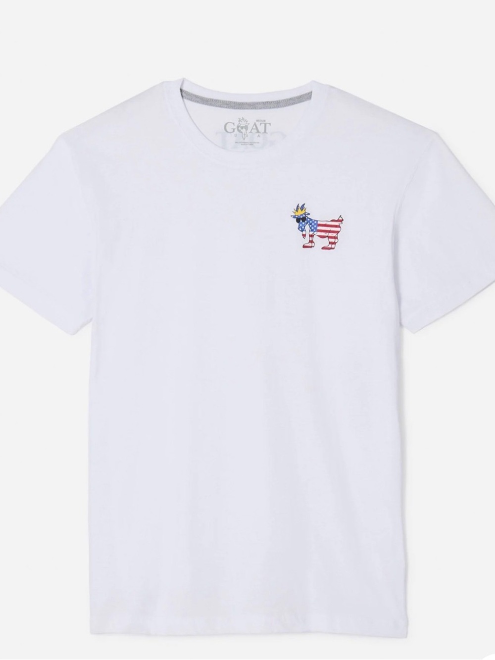 Men's White GOAT Flag Embroidered Short Sleeve Tee